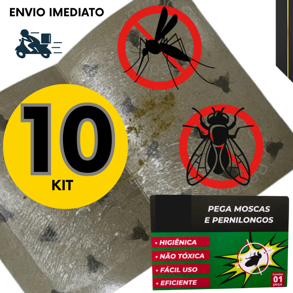 Kit 10, 5, 4 ou 1 un Pega Moscas Adesivo Armadilha p/ Insetos e Pernilongos - Sem Veneno