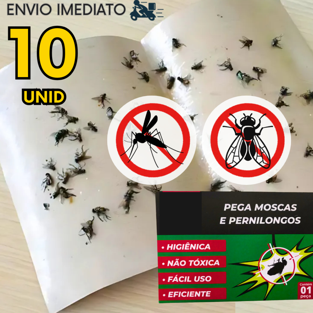 Kit 10, 5, 4 ou 1 un - Pega Moscas Adesivo para Insetos e Pernilongos