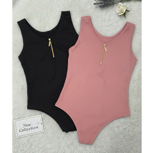 kit 2 body de zíper canelado feminino
