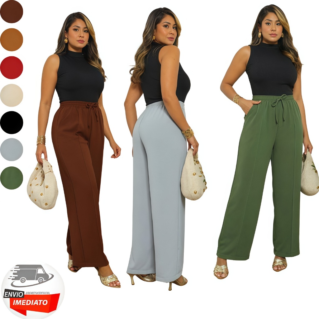 Calça Pantalona Feminina Tecido Duna PREMIUM Com Elastico Na Cintura Calça Flare Folgadinha