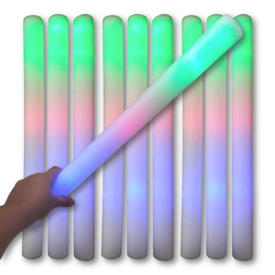 Bastão Neon espuma LED Luzes 47cm - KIT com 4 - Festas Carnaval Eventos Balada Formatura Reveillon - 4 unidades