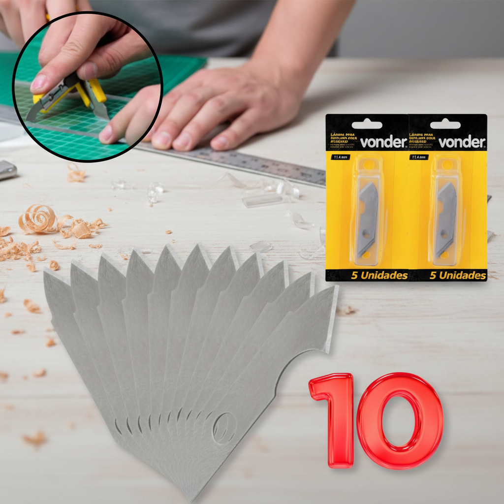 Kit 10 Lâminas Para Estilete Acrílico Vonder Em Aço Carbono