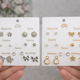 Kit 2 Cartelas 7 Pares Brinco Semana Feminino Cada Dia Pedrinha  Argola em Oferta na Shopee