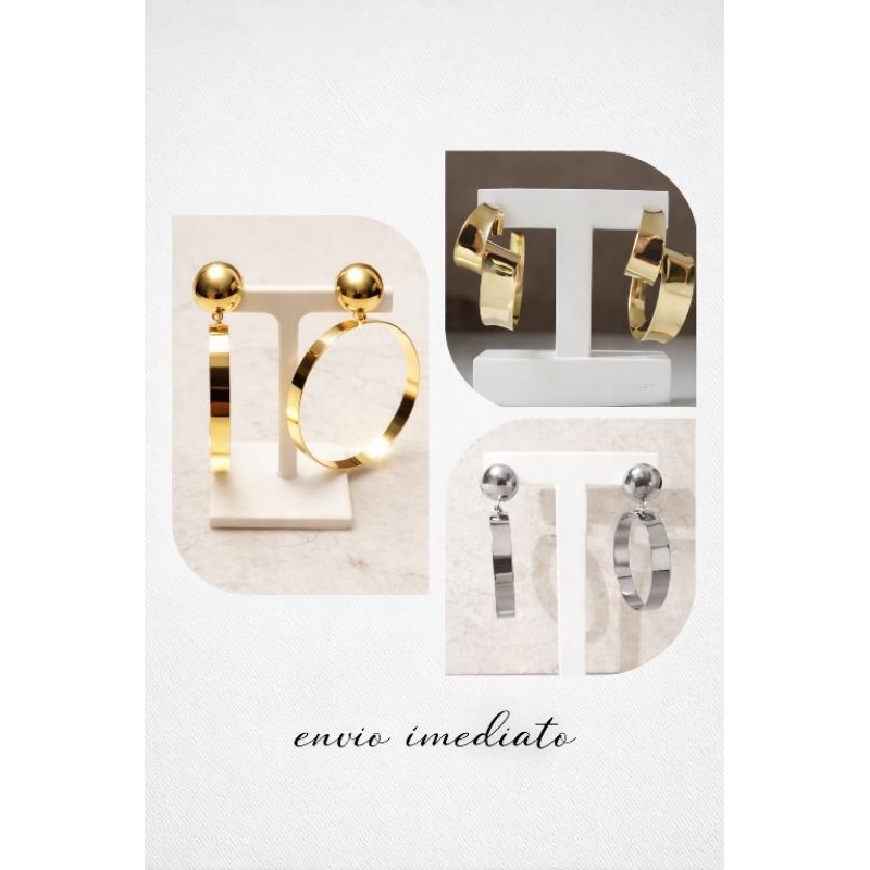 Brinco Argola Feminino Dourado e Ródio Negro Semijoia Elegante Ca&Reoficial em Oferta na Shopee