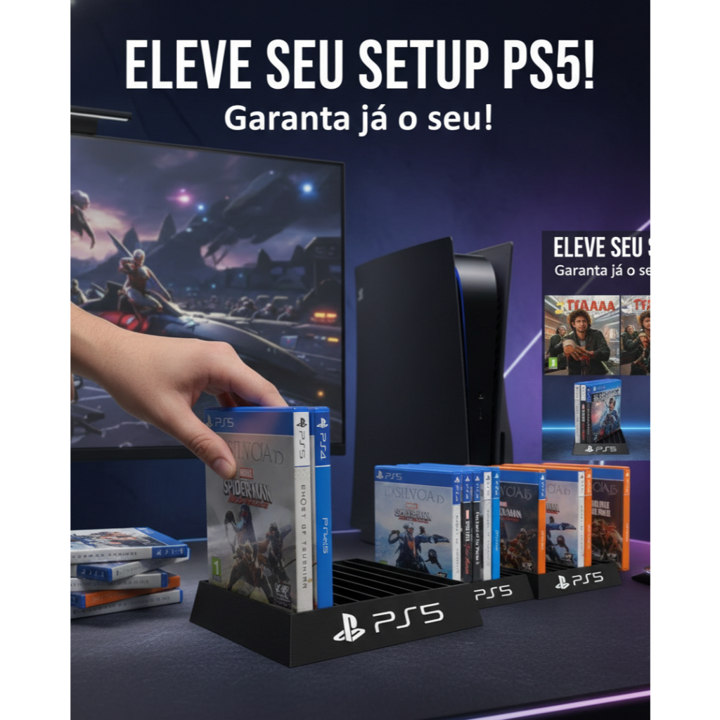 Suporte Organizador de Jogos PS5 e PS4 - Capacidade para 10 Discos - Design Moderno