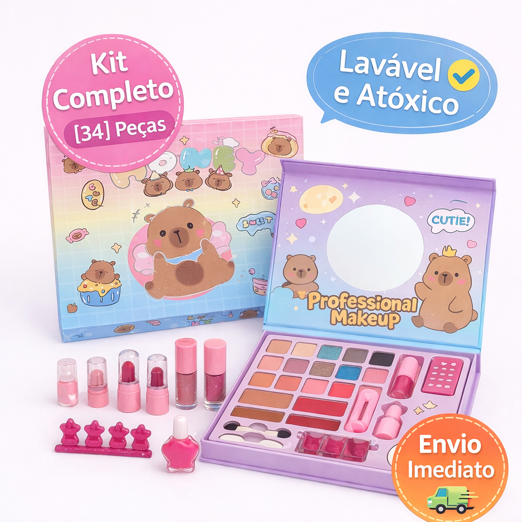 Kit Maleta Maquiagem CAPIVARA Infantil Completa Menina Princesa Linda Lançamento Brinquedo Eductivo