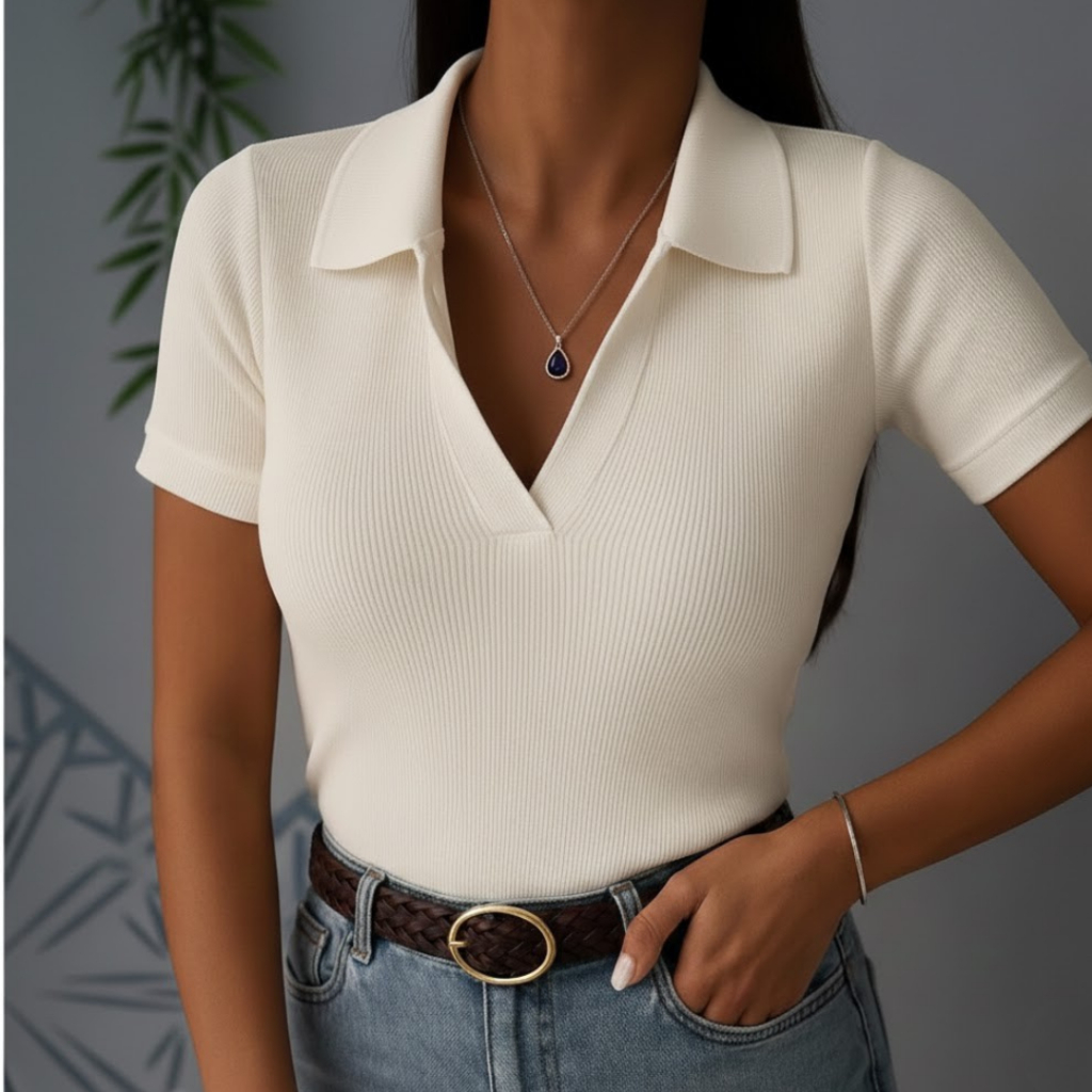 Blusa Feminina Gola Polo Tecido 100% Algodão Canelado Premium Ribana em Oferta na Shopee