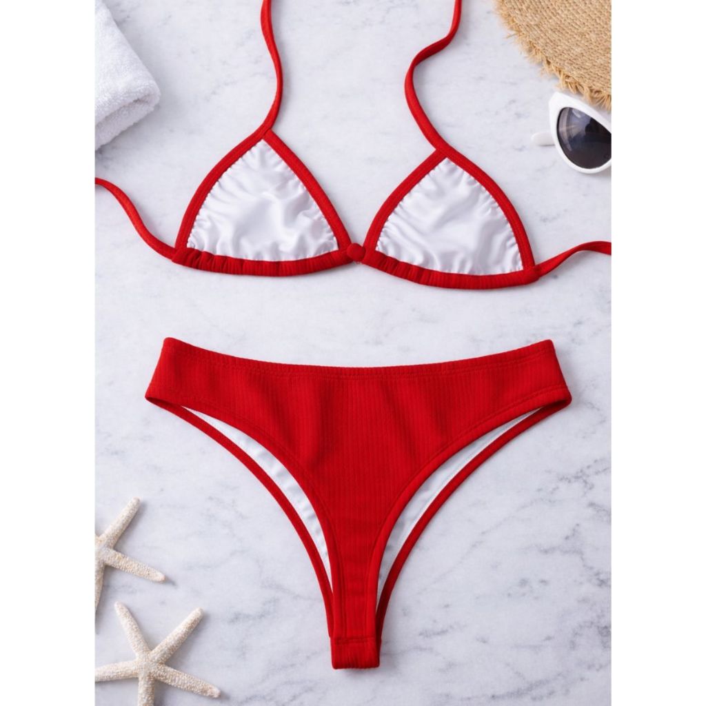 Biquíni Asa Delta Cortininha Fio Dental com Saída de Praia Feminino