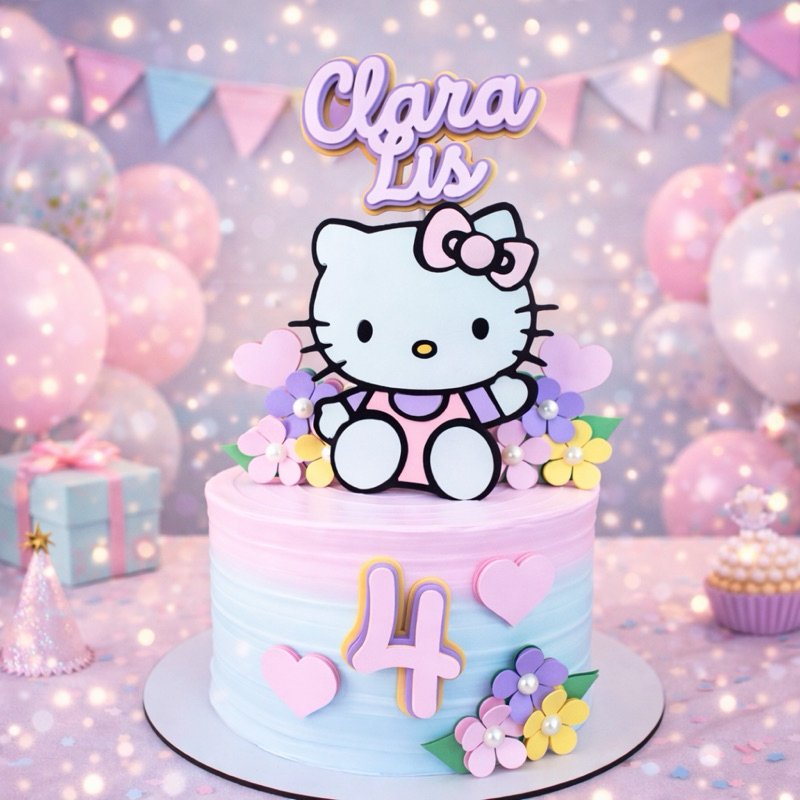 Topo de Bolo Camadas Luxo **LEIA A DESCRIÇÃO** Tags Topper Personalizado - HELLO KITTY em Oferta na Shopee