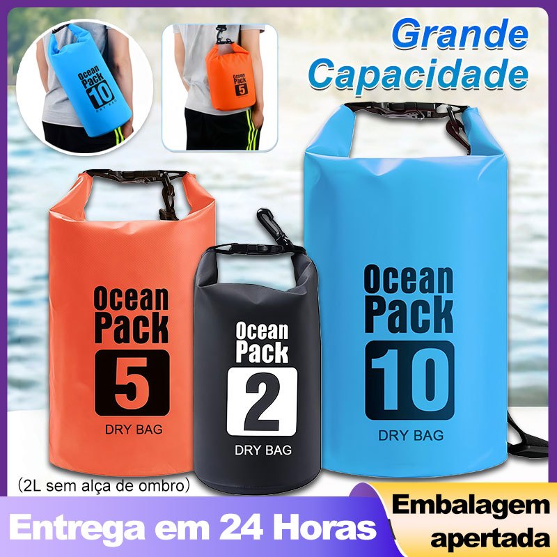 Bolsa Mochila Saco À Prova D'água com Alças de Ombro 2L 5L 10L | Pesca Caiaque Camping Natação em Oferta na Shopee