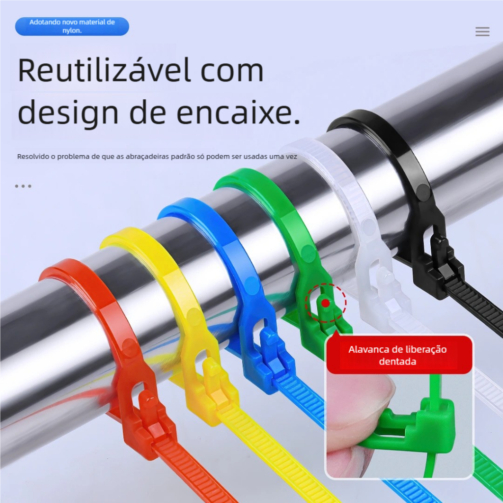 100 PCS Fitas de Cabelo Reutilizáveis - Coloridas com Fecho Liberável, Nylon Auto-Trancante