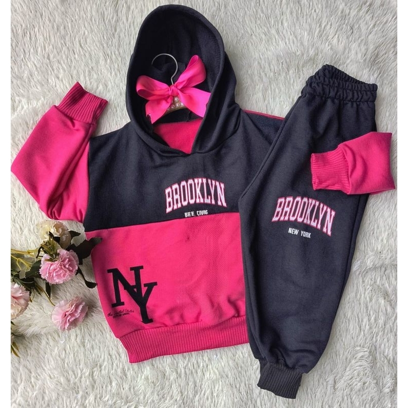 Conjunto infantil juvenil Blusa com capuz e manga comprida + calça moletinho inverno 2026 agasalho