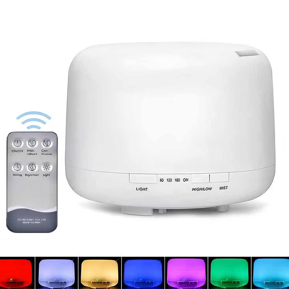 Umidificador Ultrassônico 500ML com LED 7 Cores e Controle Remoto - Difusor de Aromas, Silencioso e Sem BPA