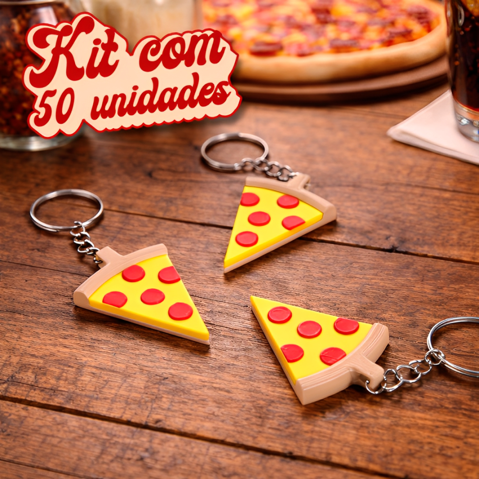 Kit Chaveiros Fatias de Pizza em Miniatura Brindes Pizzaria Lembrancinha Inauguração Festa Evento