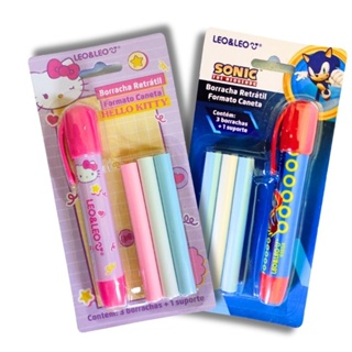 Caneta borracha retratil Hello Kitty ou Sonic com 04 peças - Leo e Leo em Oferta na Shopee