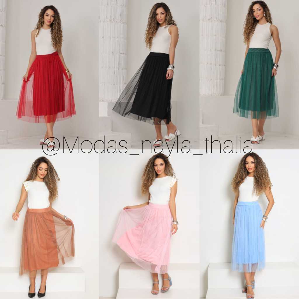 SAIA MIDI TULE COM BRILHO  forrada Lisa Casual e Elegante Moda evangelica Fardamento Congresso
