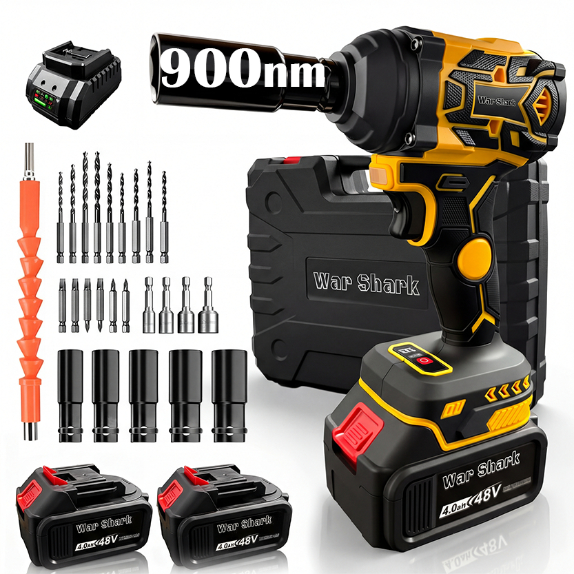War Shark 900NM 48V Chave de Impacto Elétrica Profissional 3 em 1 Sem Escovas Kit Completo 2 Baterias em Oferta na Shopee