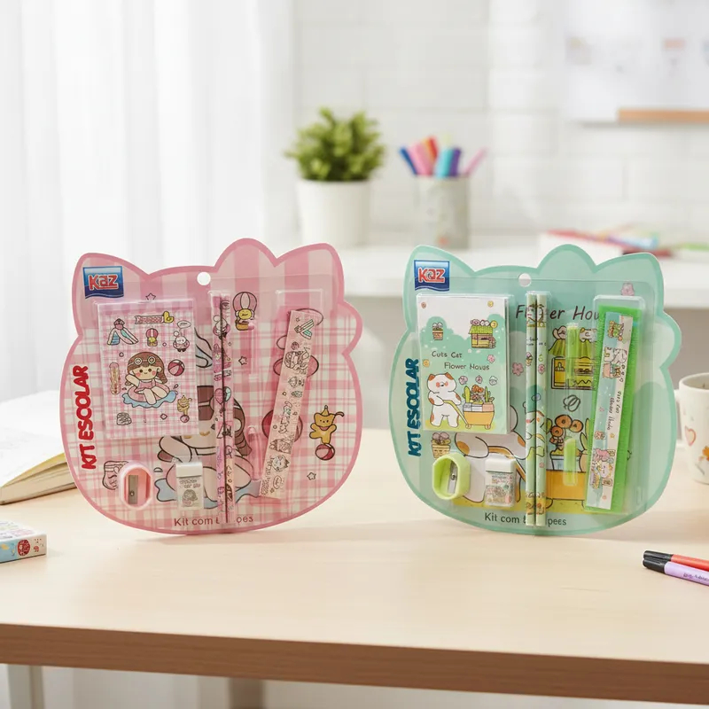 Kit Material Escolar Com 8 Peças Volta As Aulas Lapis Caderno Borracha Apontador Regua em Oferta na Shopee