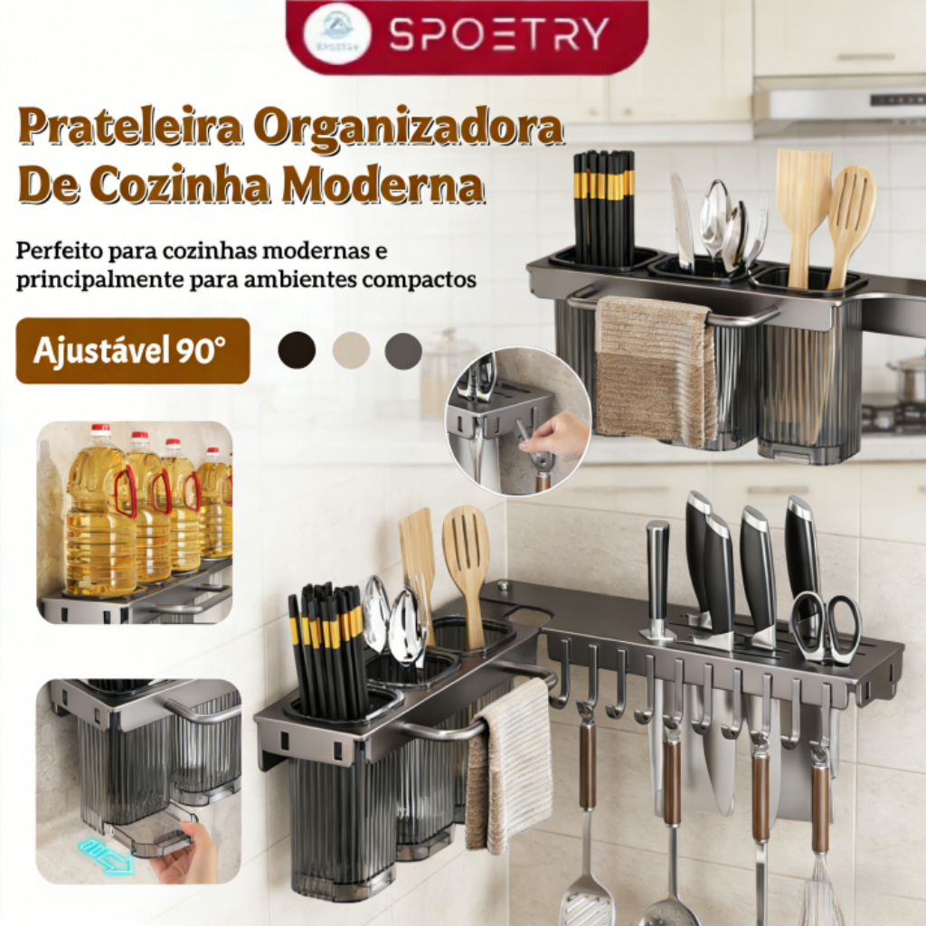 Prateleira Organizadora De Cozinha Moderna De Facas Ganchos Talheres Utensílios De Cozinha De Ferro Parede Ajustável 90°