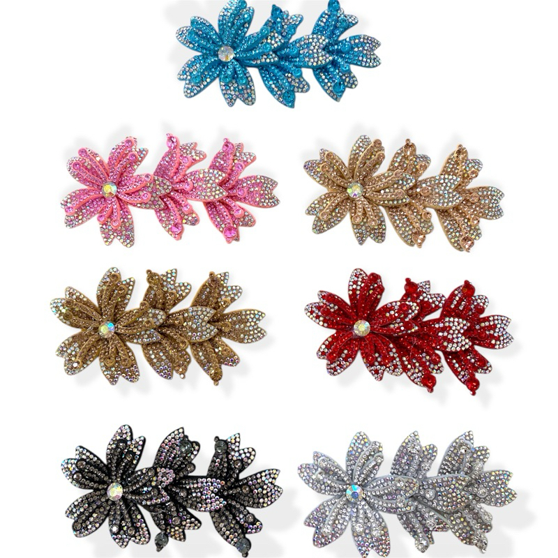 Aplique Cabedal Flor Tripla Strass 11CM Feltro - PAR - 2 UND ( Proprio para Tiaras,Laços,Chinelos,Calçados)