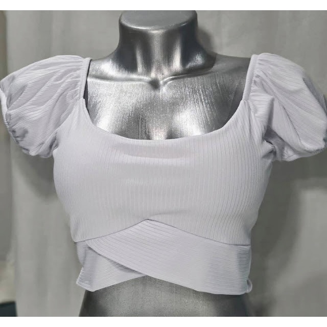 Blusa Cropped Feminino Canelado com Bojo Ombro a Ombro Estilo Ciganinha, Varias Cores
