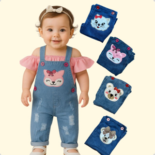 Jardineiras Calça Longa Jeans Macacao Moda Infantil Menina Com Desfiados Destroyed Estampa Desenho em Oferta na Shopee