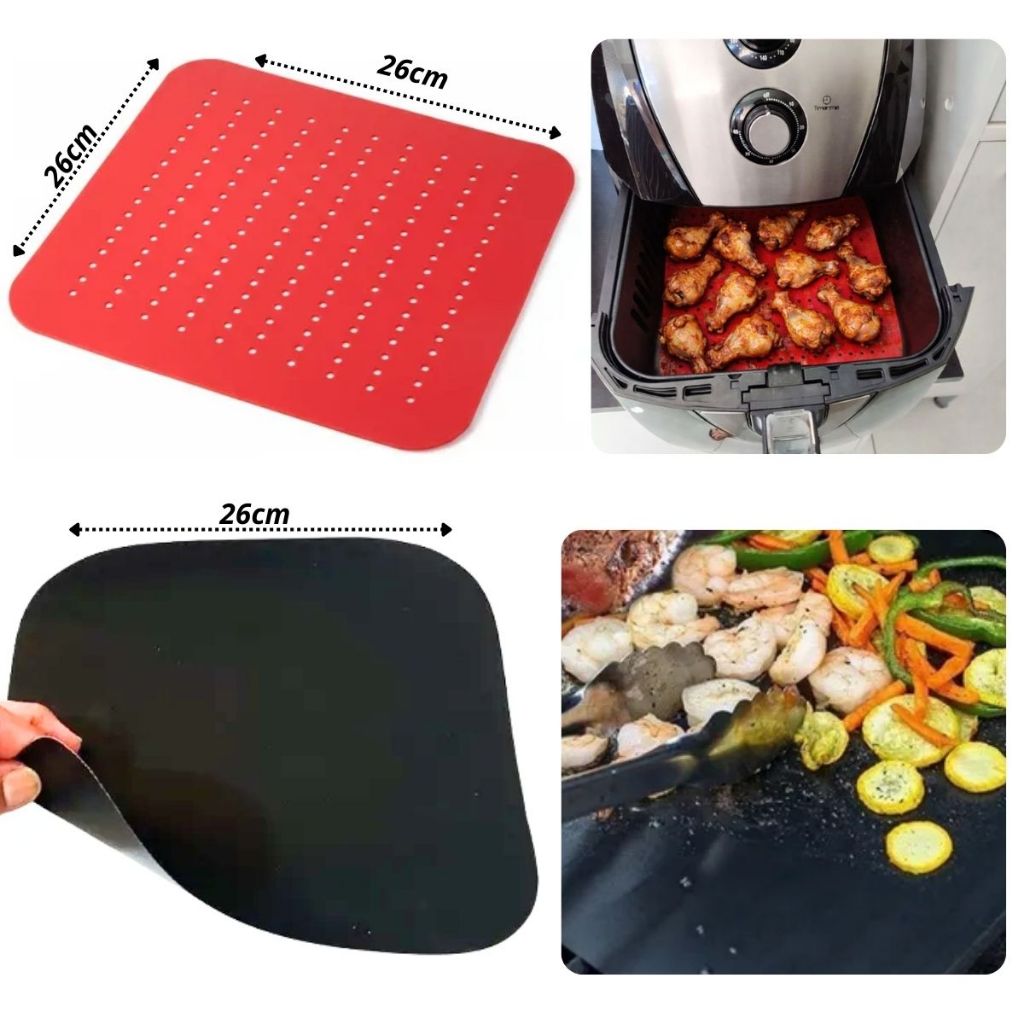 Kit Tapete Silicone + Folha Teflon Air Fryer Jumbo 26cm