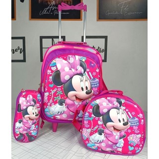 KIT MOCHILA ESCOLAR DE RODINHAS MINNIE INFANTIL/KIT MOCHILA LANCHEIRA ESTOJO/MOCHILA PARA MENINA/MOCHILA MINNIE 3D 2026