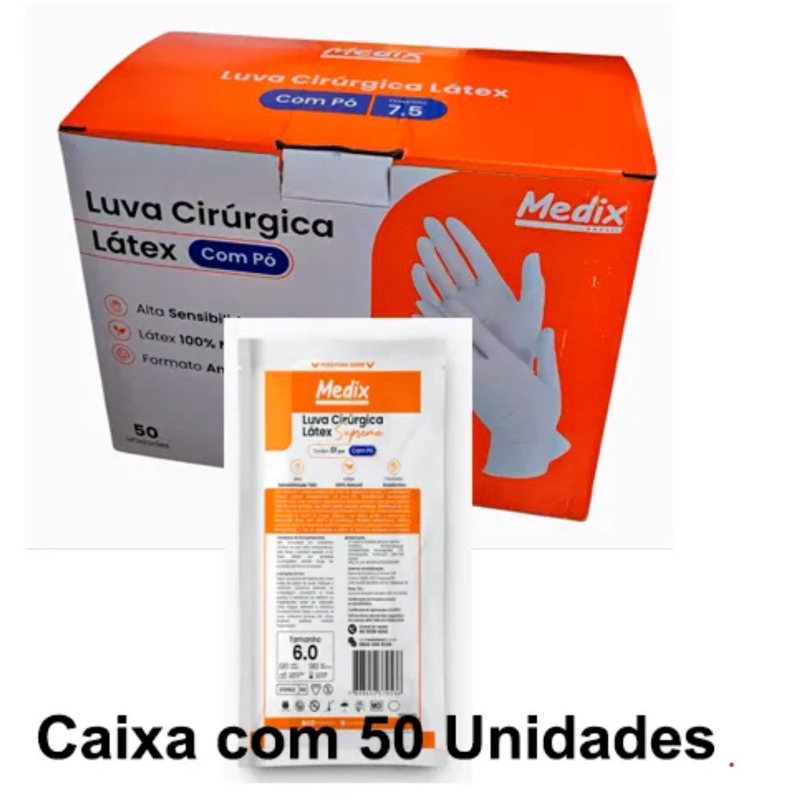 Luva Cirúrgica Látex Com Pó Tamanho 7.5 – 50 Pares | Medix em Oferta na Shopee