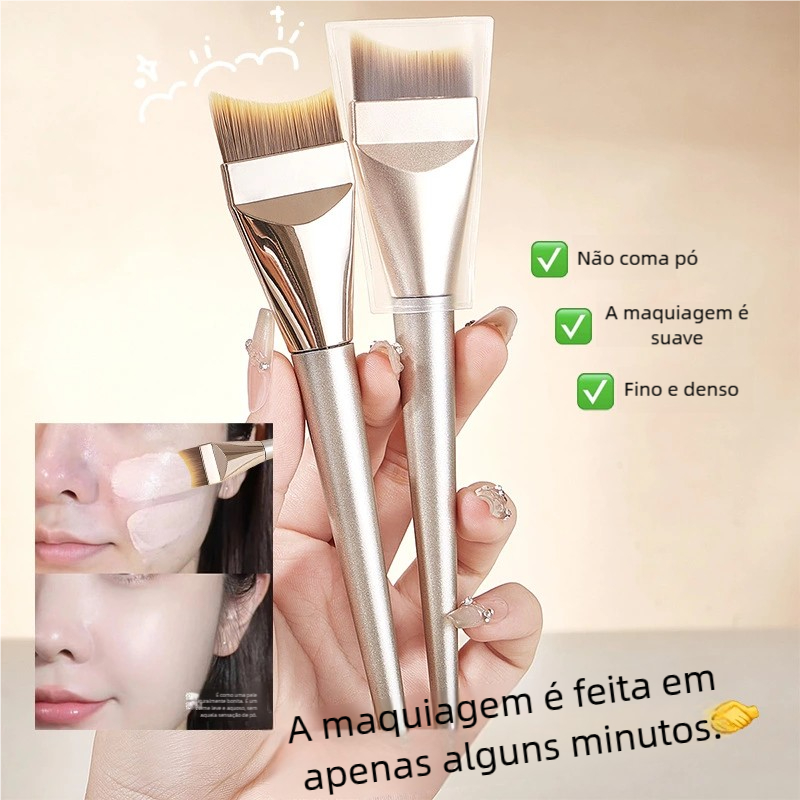 Pincel de Base Ultra Fino de Cabeça Chata - Ferramenta Leve para Contorno e Mistura de Cremes para Entusiastas da