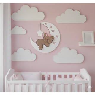 Lua com urso e nuvens decoração para quarto baby em Oferta na Shopee