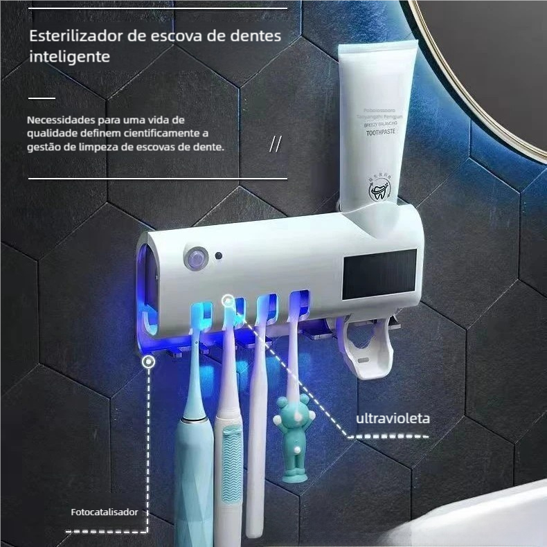 Suporte para Escova de Dentes com Esterilizador UV Antibacteriano – Automático de Creme Dental