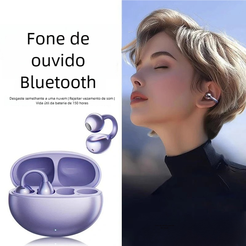 Fone de Ouvido Bluetooth Condução Óssea Sem Fio - Gancho à Prova de Suor Não Entra no Ouvido