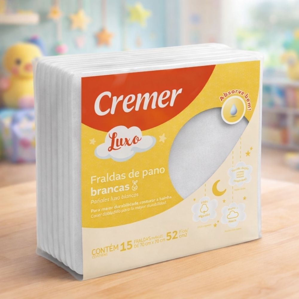Pacote Fralda Pano Luxo Branco C/bainha Cx/15 Unid. Tamanho 70x70 em Oferta na Shopee