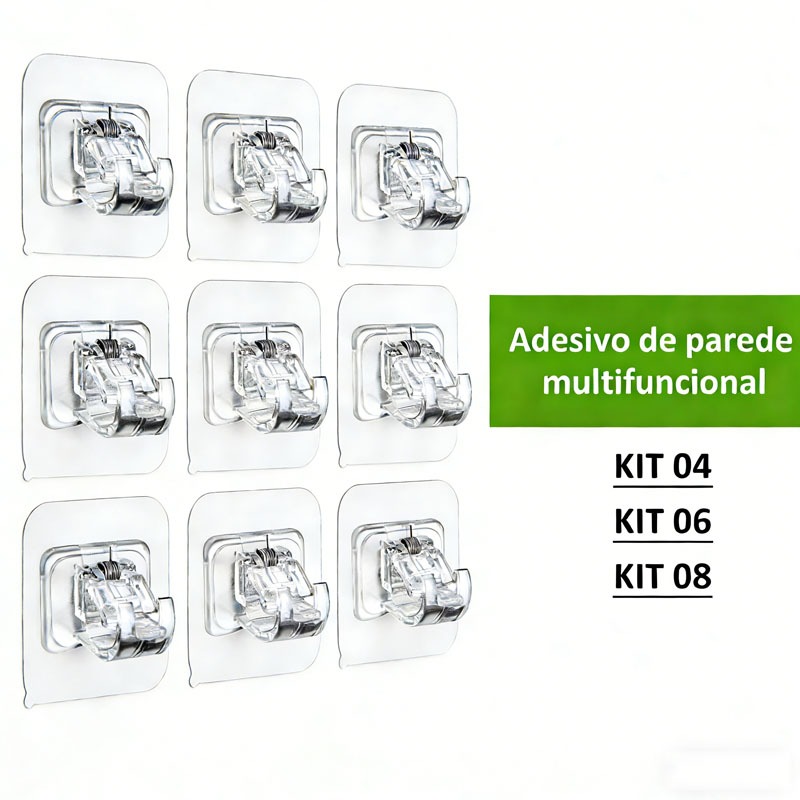 Kit 4 ou 8 Ganchos adesivos para varão de cortina que não precisa furar suporte de parede