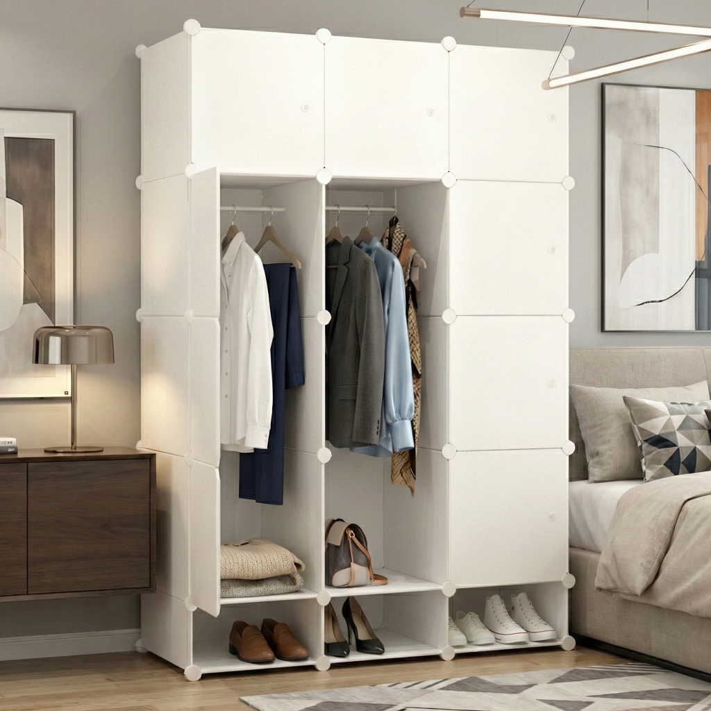 Guarda-Roupa Modular Plástico Grande   Cabideiro, Sapateira, Porta Transparente em Oferta na Shopee