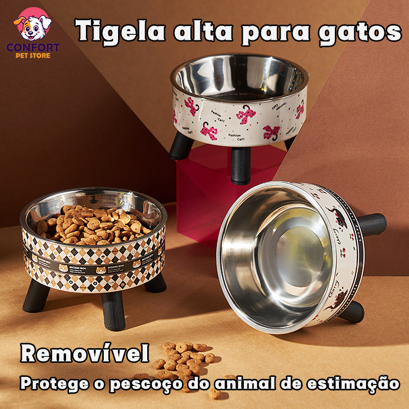 Tigela alta para gatos em aço inoxidável, com pés elevados para água e comida, com apoio para o pescoço em Oferta na Shopee