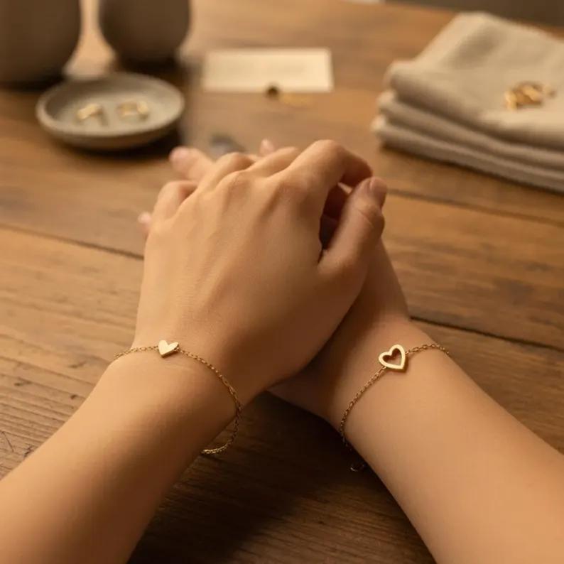 Novo Conjunto De Pulseira De Coração de corrente de metal Com 2 Pacotes-Pulseiras Ajustáveis De Amizade Para Casal em Oferta na Shopee