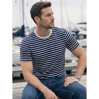 Camiseta Masculina Listrada Viscose Elastano - Confortável Verão Manga Curta-0973 em Oferta na Shopee