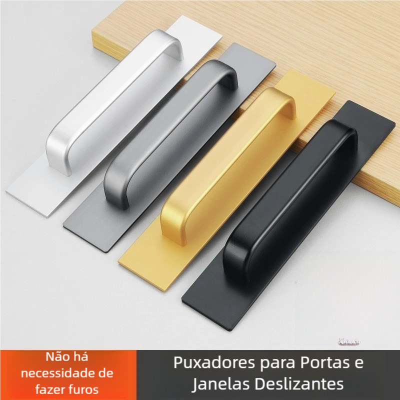 Maçaneta de Porta NAESV - Montada em Superfície Sem Perfurar, Botão Push-Pull Autoadesivo para Gabinete
