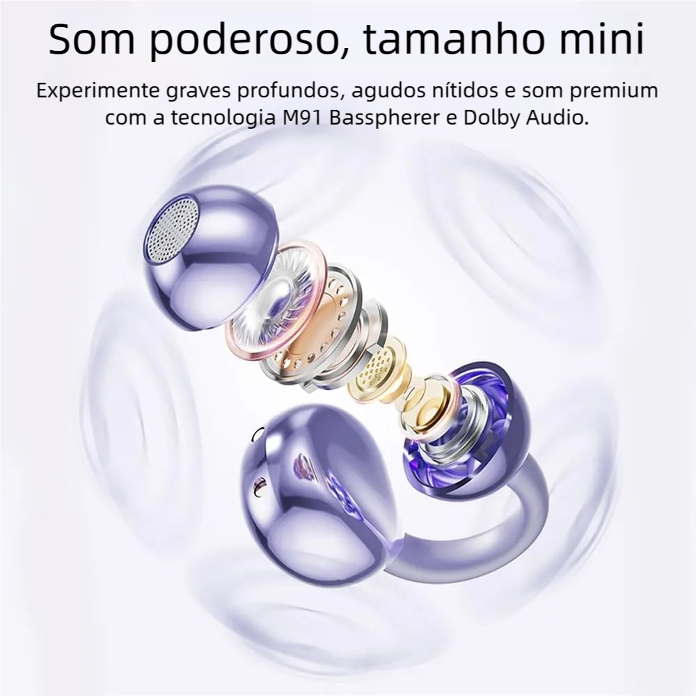 Fone Sem Fio Condução Óssea à Prova de Suor - Gancho Não Entra no Ouvido Bluetooth Oficial
