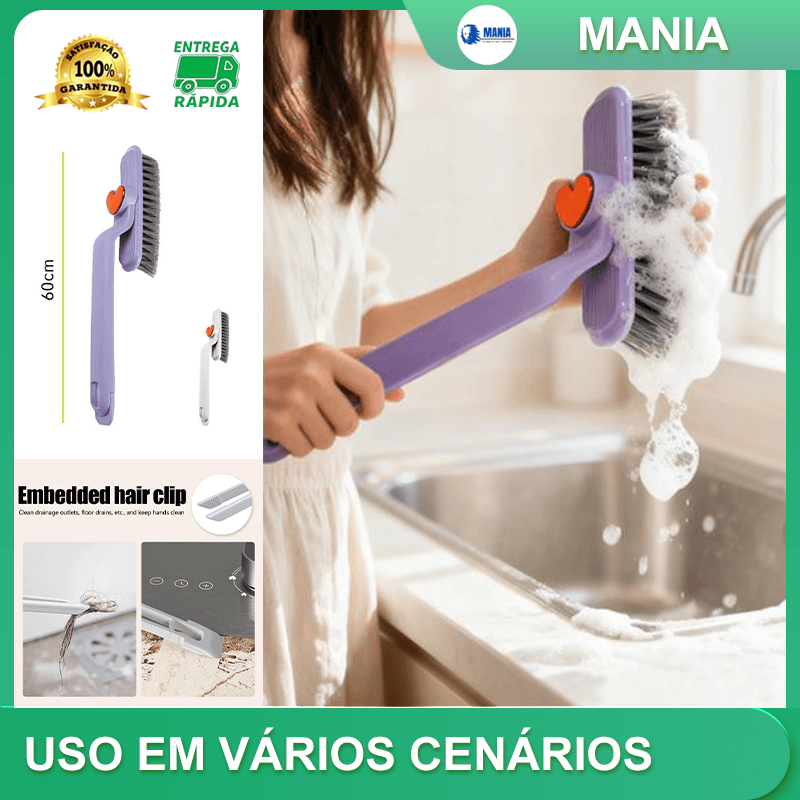 Escova Rotativa Multifuncional 2 em 1 - Cerdas Rígidas, Limpeza de Fendas e Cantos Mortos, Ideal para Piso de Banheiro