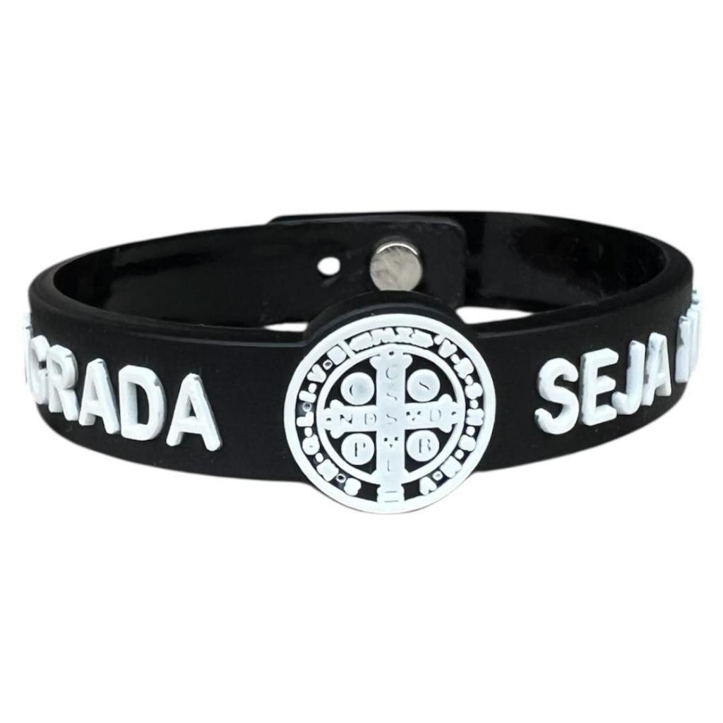 Pulseira,Católica Medalha De São Bento Silicone Escrita A Cruz Sagrada Seja Minha Luz Varias Cores Lançamento em Oferta na Shopee