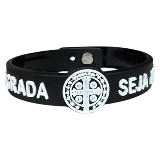 Pulseira,Católica Medalha De São Bento Silicone Escrita A Cruz Sagrada Seja Minha Luz Varias Cores Lançamento em Oferta na Shopee