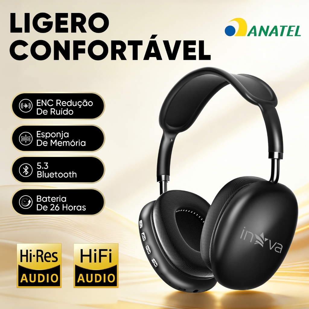 INOVA Fone Bluetooth Sem Fio Dobrável Original Com Cancelamento De Ruído E Longa Duração De Bateria 26 Horas em Oferta na Shopee