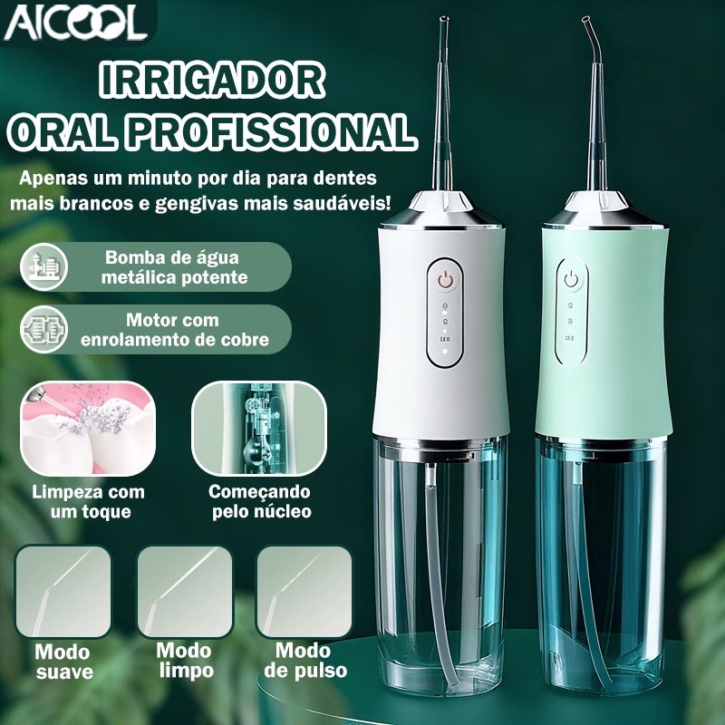 AICOOL Irrigador bucal portátil Jato potente 200ML Três modos ajustáveis em Oferta na Shopee