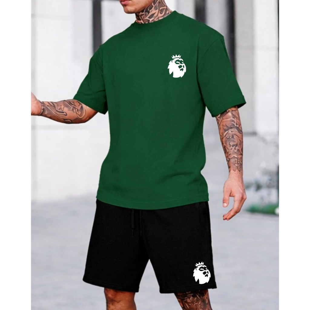 kit camiseta 100% algodão gola redonda e bermuda tectel Lançamento LEAO PREMIER