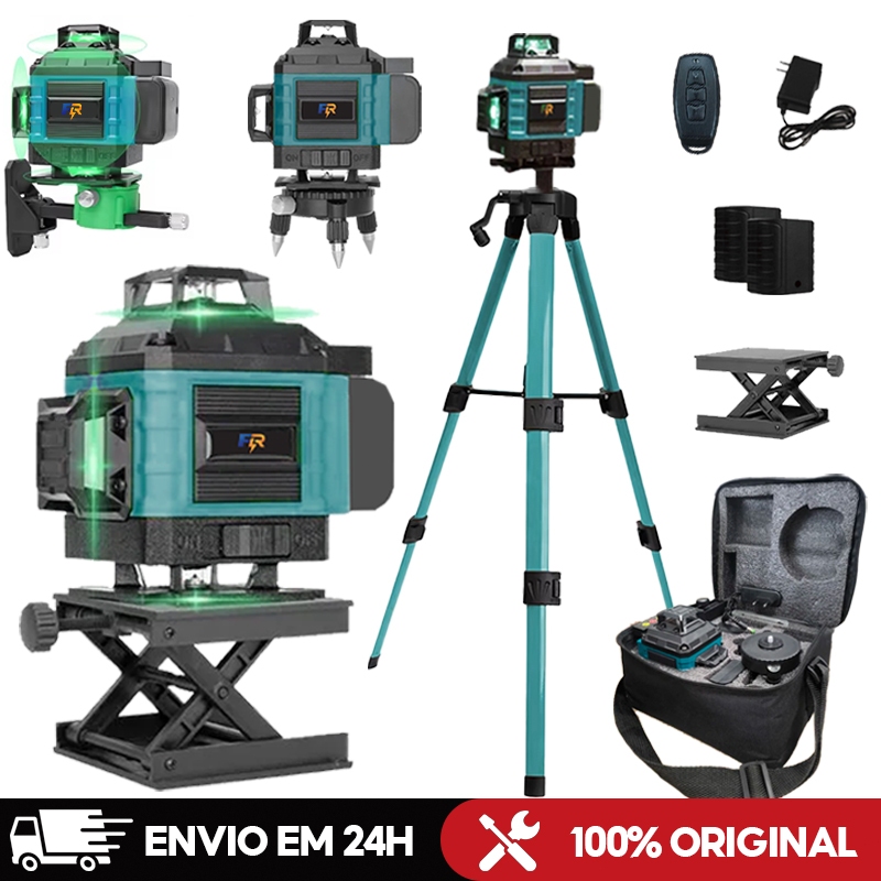 Kit De Nível Laser Verde 16 Linhas 4d Autonivelante Com 2 Baterias Nivel A Laser com Tripé