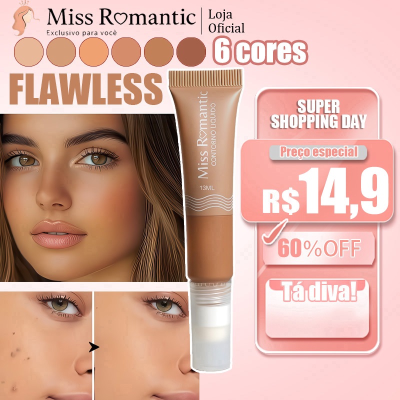 Base Líquida Miss Romantic – Toque Aveludado, Cobertura Suave e Acabamento Natural em Oferta na Shopee