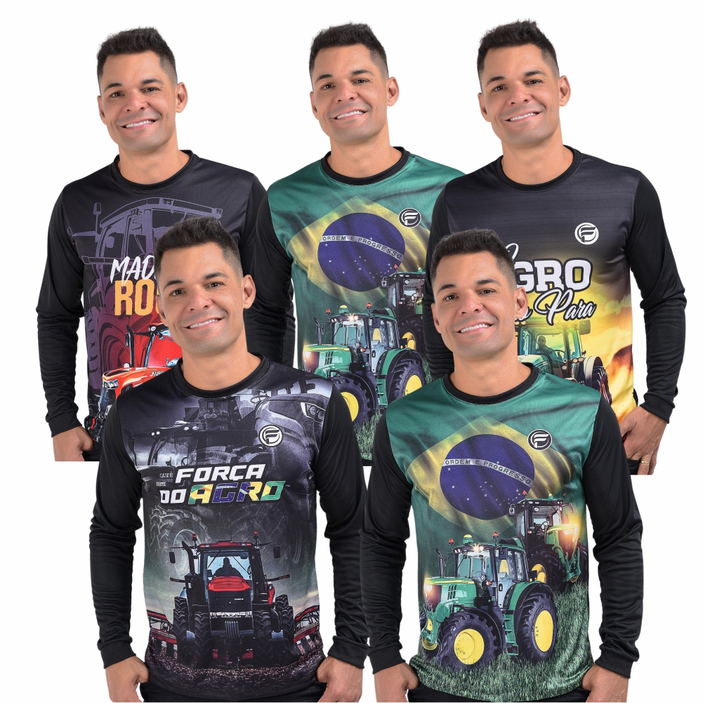 KIT 5 Camisa Agro Masculina Manga Longa UV Camiseta Fazenda Bruto Camisa Dryfit Trator Brasil Blusa em Oferta na Shopee